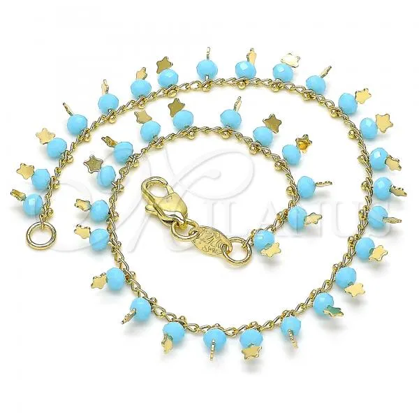 Oro Laminado Charm Anklet , Gold Filled Style Star Design, with Turquoise Crystal, Polished, Golden Finish, 03.169.0007.10