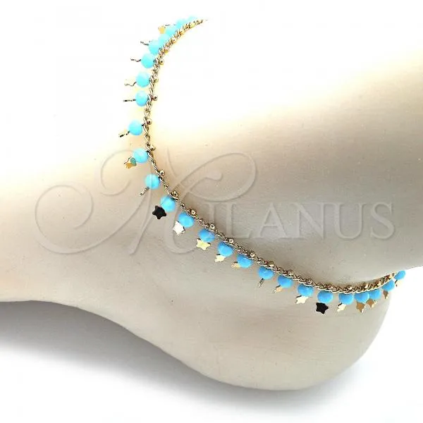 Oro Laminado Charm Anklet , Gold Filled Style Star Design, with Turquoise Crystal, Polished, Golden Finish, 03.169.0007.10