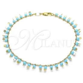 Oro Laminado Charm Anklet , Gold Filled Style Star Design, with Turquoise Crystal, Polished, Golden Finish, 03.169.0007.10