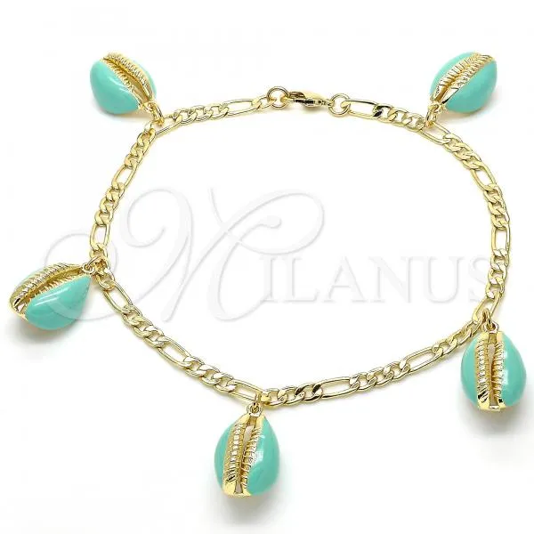 Oro Laminado Charm Anklet , Gold Filled Style Turquoise Enamel Finish, Golden Finish, 03.63.2093.10