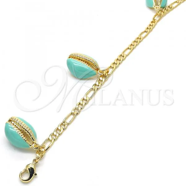 Oro Laminado Charm Anklet , Gold Filled Style Turquoise Enamel Finish, Golden Finish, 03.63.2093.10