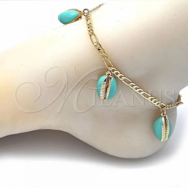 Oro Laminado Charm Anklet , Gold Filled Style Turquoise Enamel Finish, Golden Finish, 03.63.2093.10