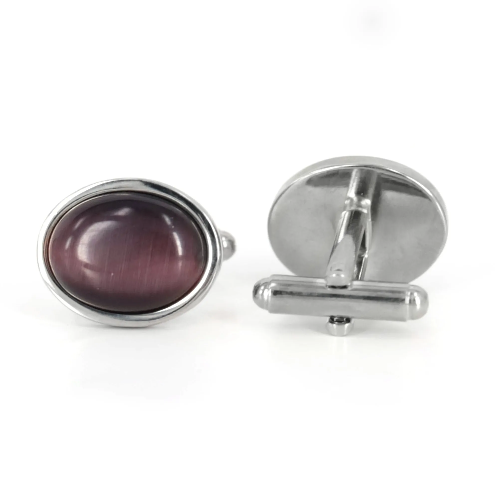 Oval EggPlant Purple fiber optic Cufflinks