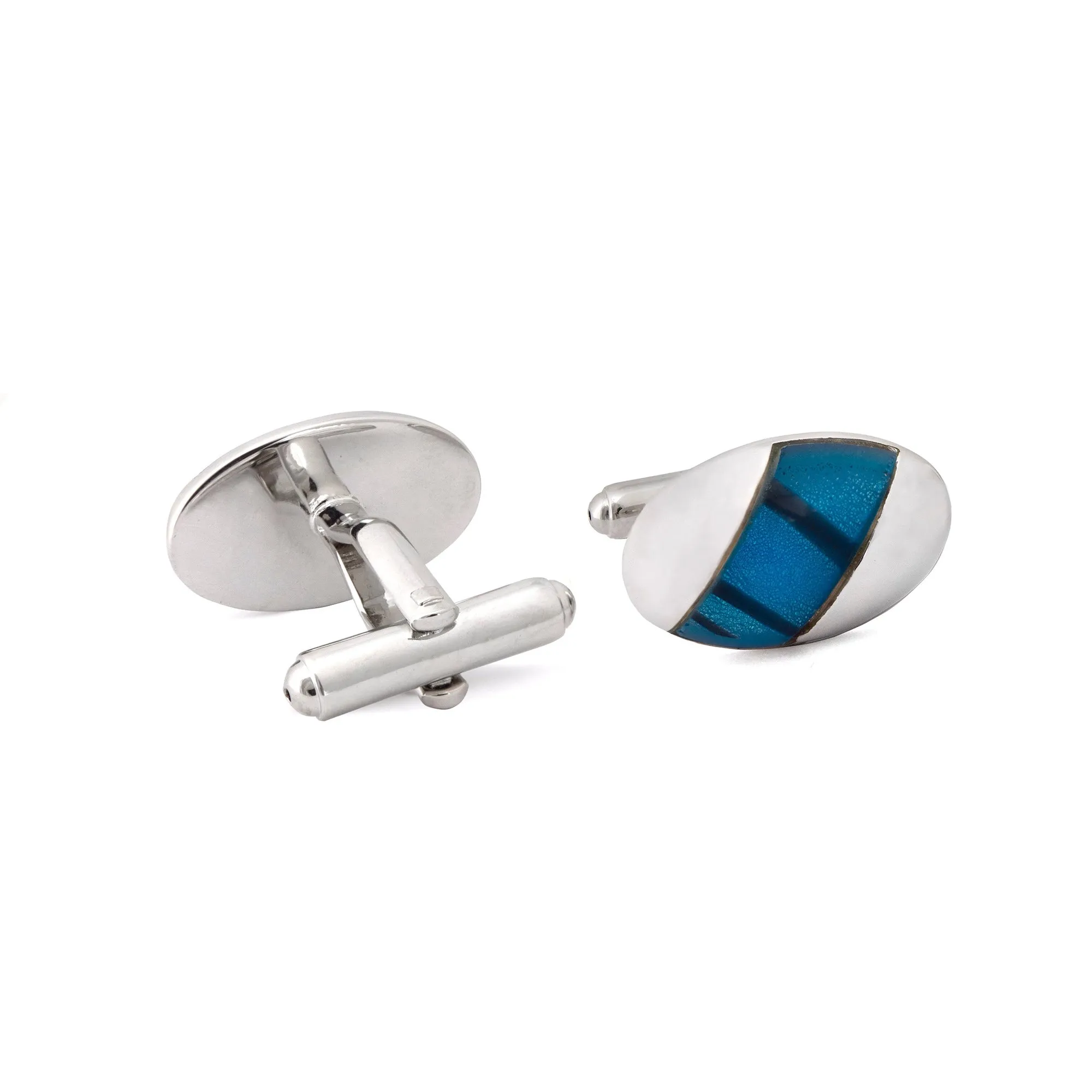 Oval Teal Dichroic Glass Cufflinks (Online Exclusive)