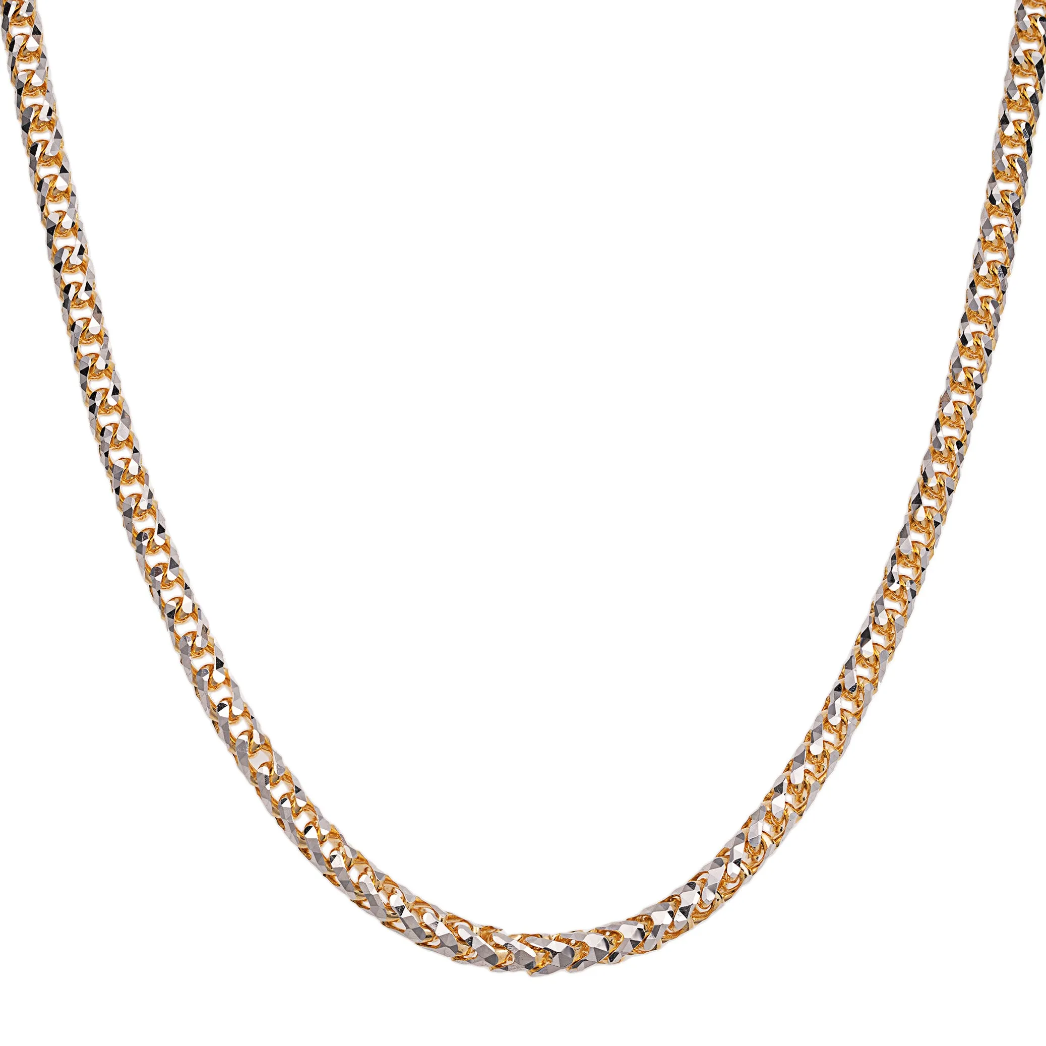 Pave Round Franco Chain Necklace 14K Yellow White Gold