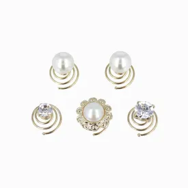 Pearl and Crystal Spiral Hairpin Hair Charm Set