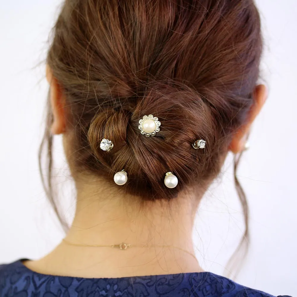 Pearl and Crystal Spiral Hairpin Hair Charm Set