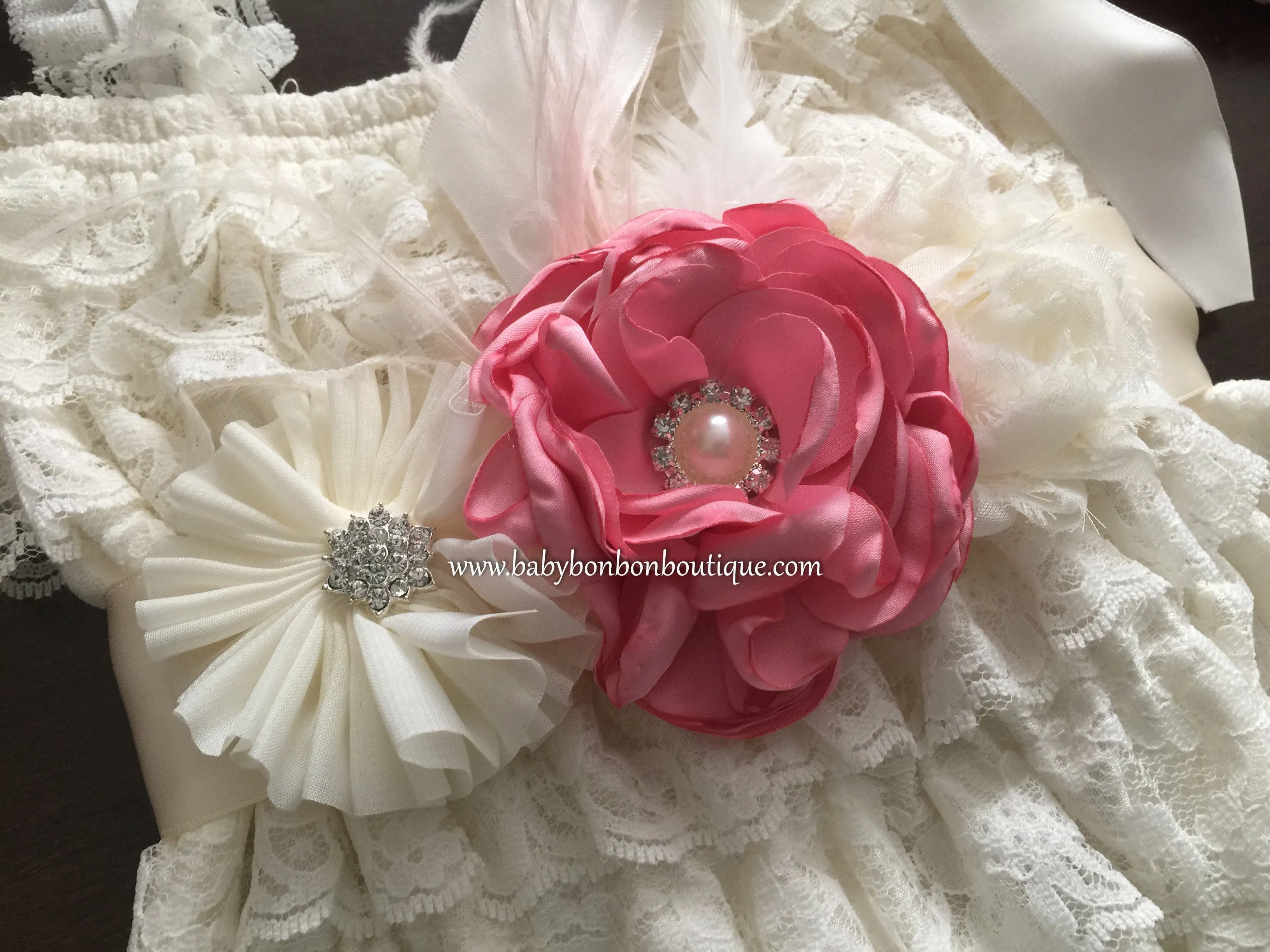 Pink & Ivory Baptism Headband, Sash, and Sandals