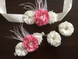 Pink & Ivory Baptism Headband, Sash, and Sandals