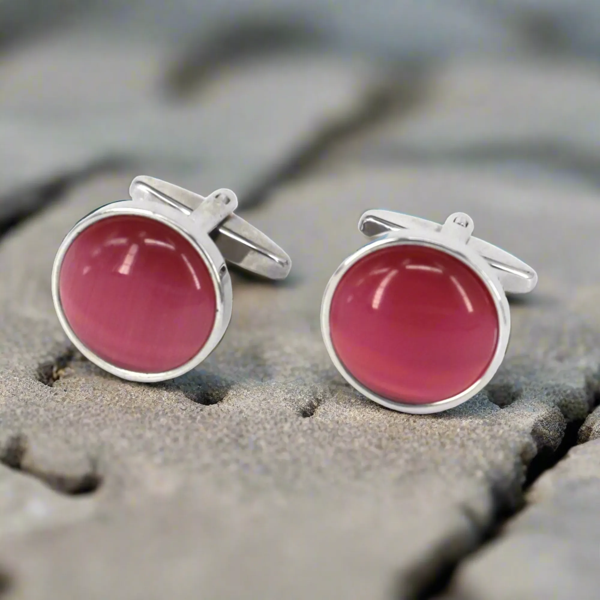 Pink Fibre Round Optic Glass Cufflinks (Online Exclusive)