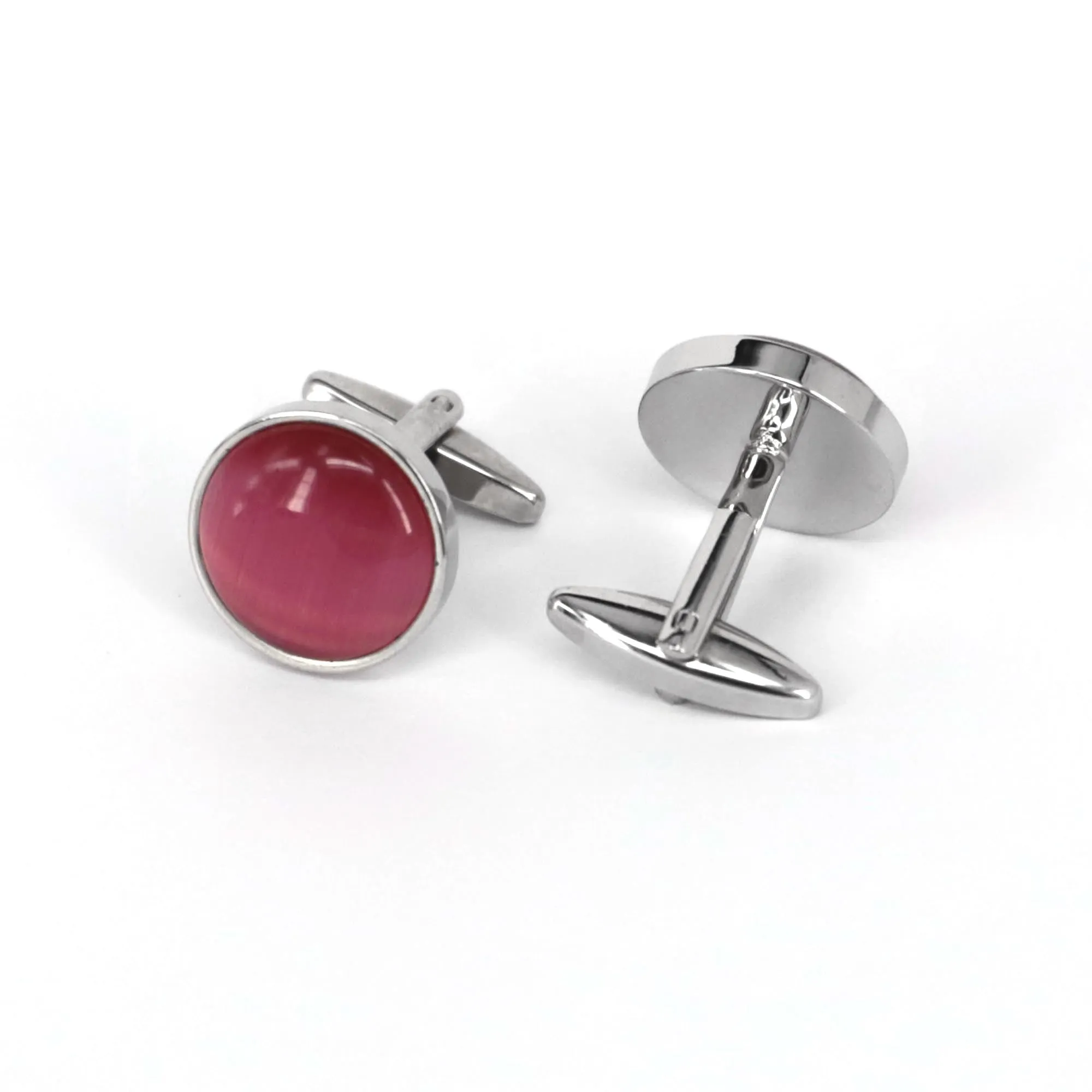 Pink Fibre Round Optic Glass Cufflinks (Online Exclusive)