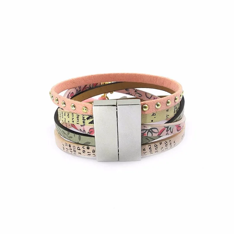 Pink leather bracelet women charm bracelets BOHO style Bohemian bracelets&bangles gift bracelets for women manchette