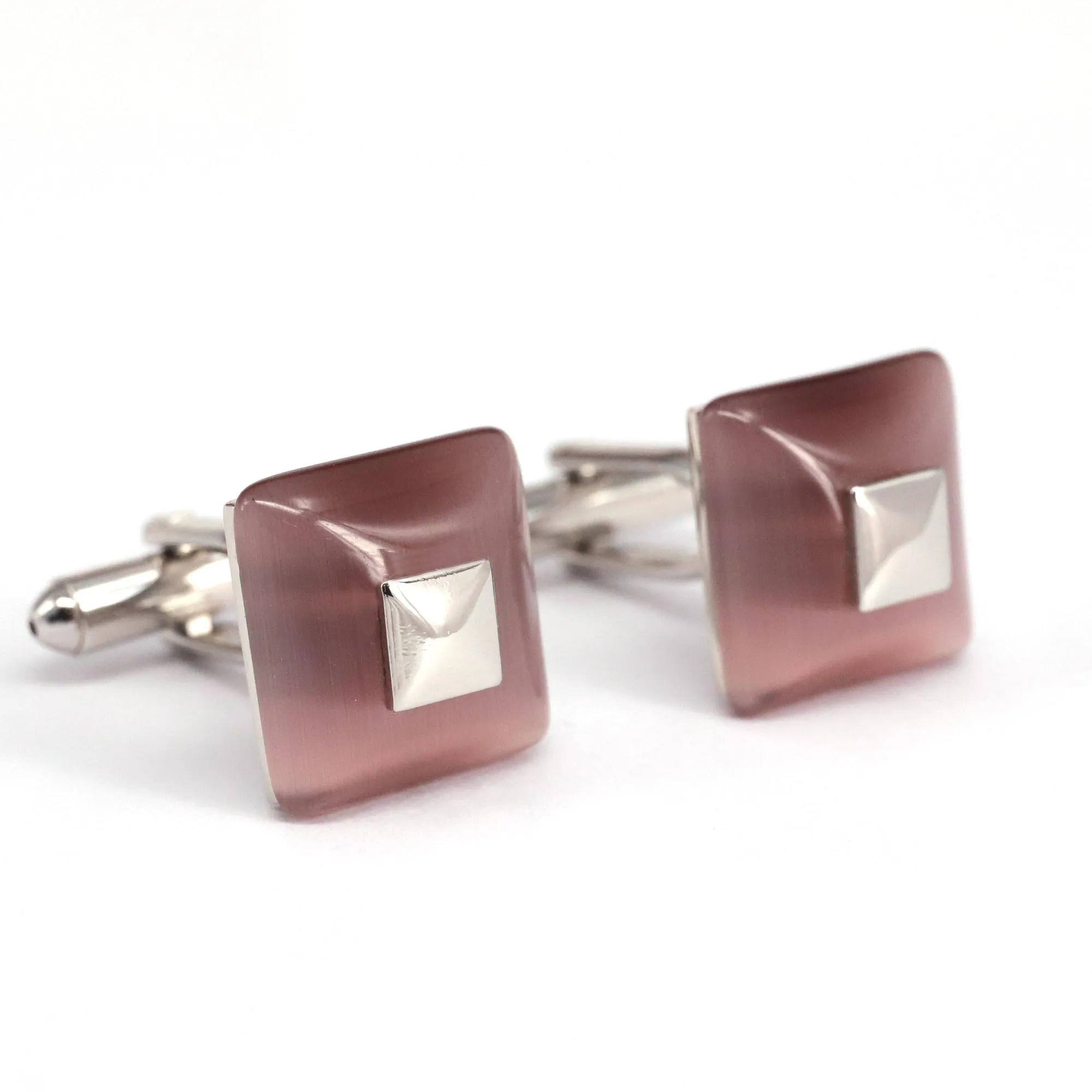 Pink / Purple Square fiber glass cufflinks with Silver Top (Online Exclusive)