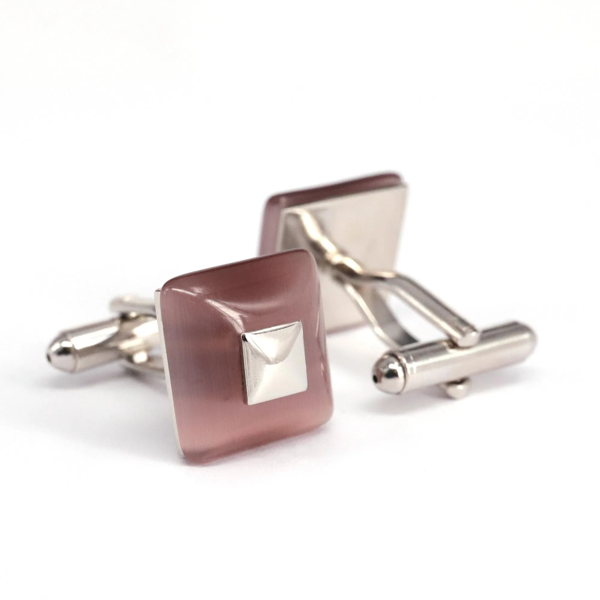 Pink / Purple Square fiber glass cufflinks with Silver Top (Online Exclusive)