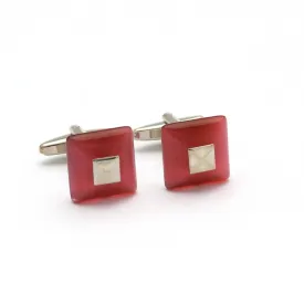 Pink / Purple Square fiber glass cufflinks with Silver Top (Online Exclusive)