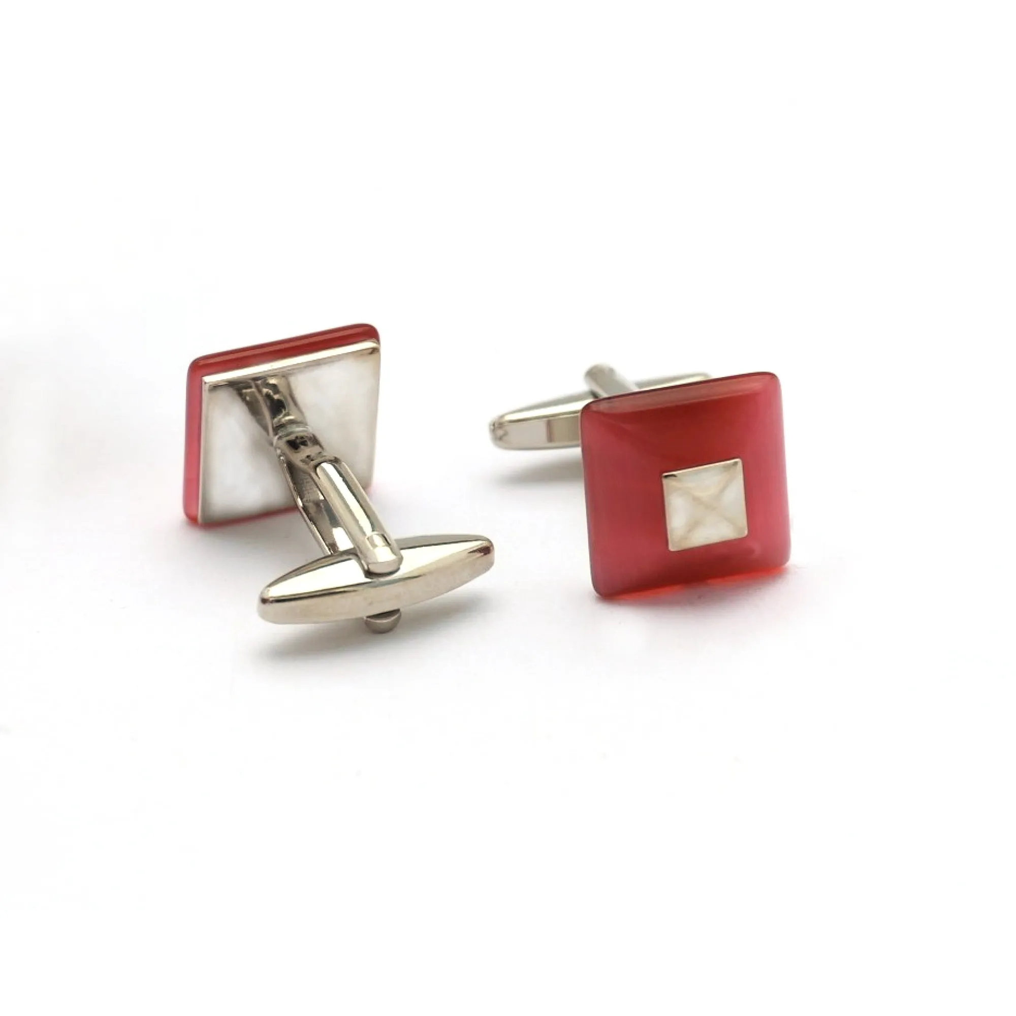 Pink / Purple Square fiber glass cufflinks with Silver Top (Online Exclusive)