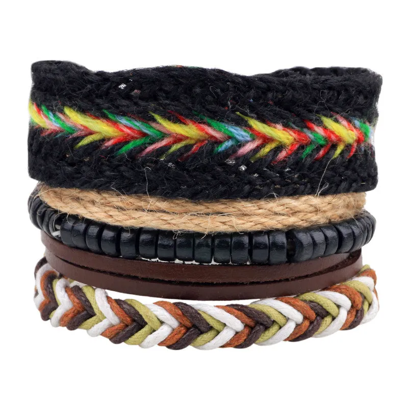 Punk Vintage Multilayer Leather Bracelets For Women Men Jewelry Bohemian Braided Beads Bangles Adjustable