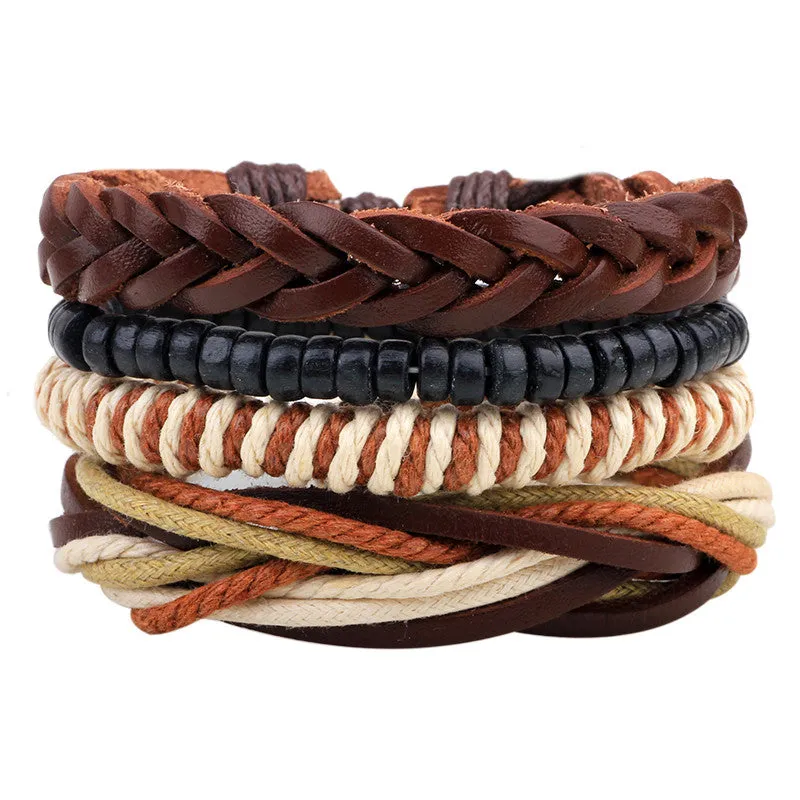 Punk Vintage Multilayer Leather Bracelets For Women Men Jewelry Bohemian Braided Beads Bangles Adjustable