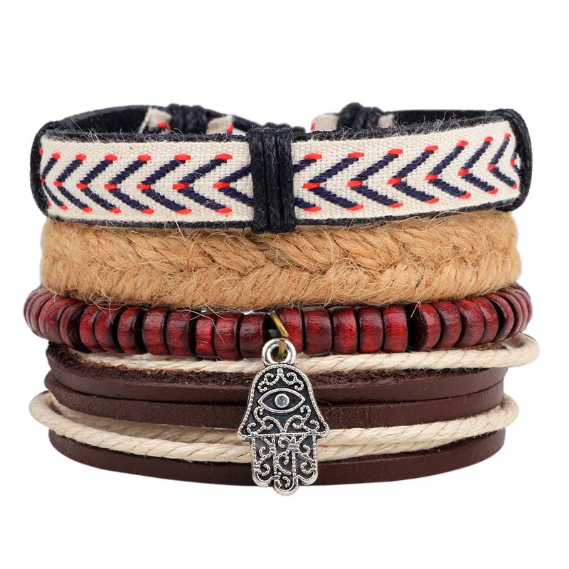 Punk Vintage Multilayer Leather Bracelets For Women Men Jewelry Bohemian Braided Beads Bangles Adjustable