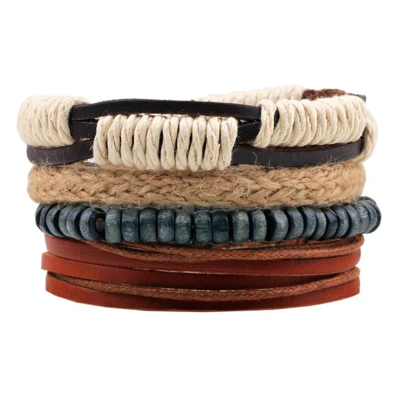 Punk Vintage Multilayer Leather Bracelets For Women Men Jewelry Bohemian Braided Beads Bangles Adjustable