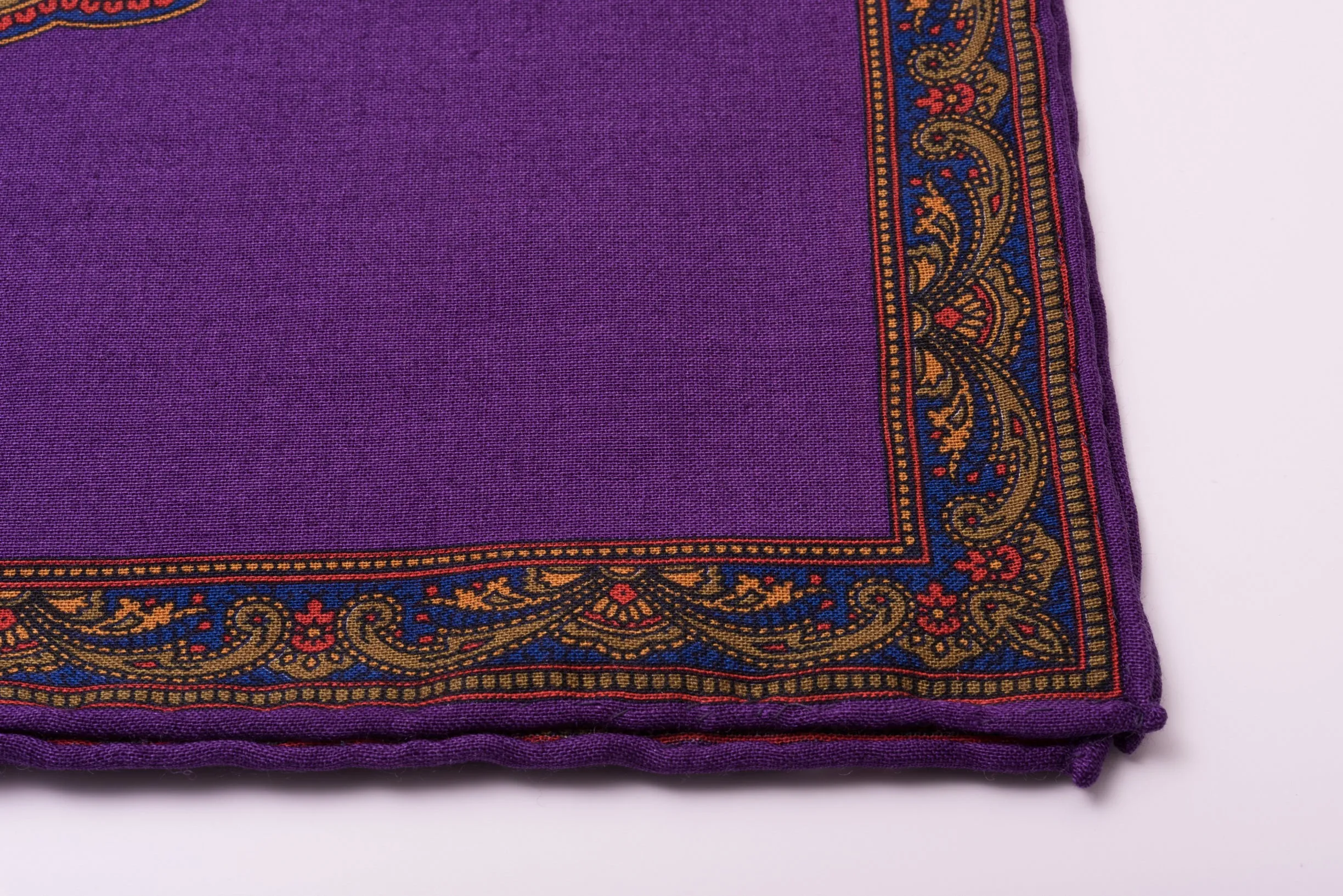 Purple & Orange Medallion Silk Wool Pocket Square