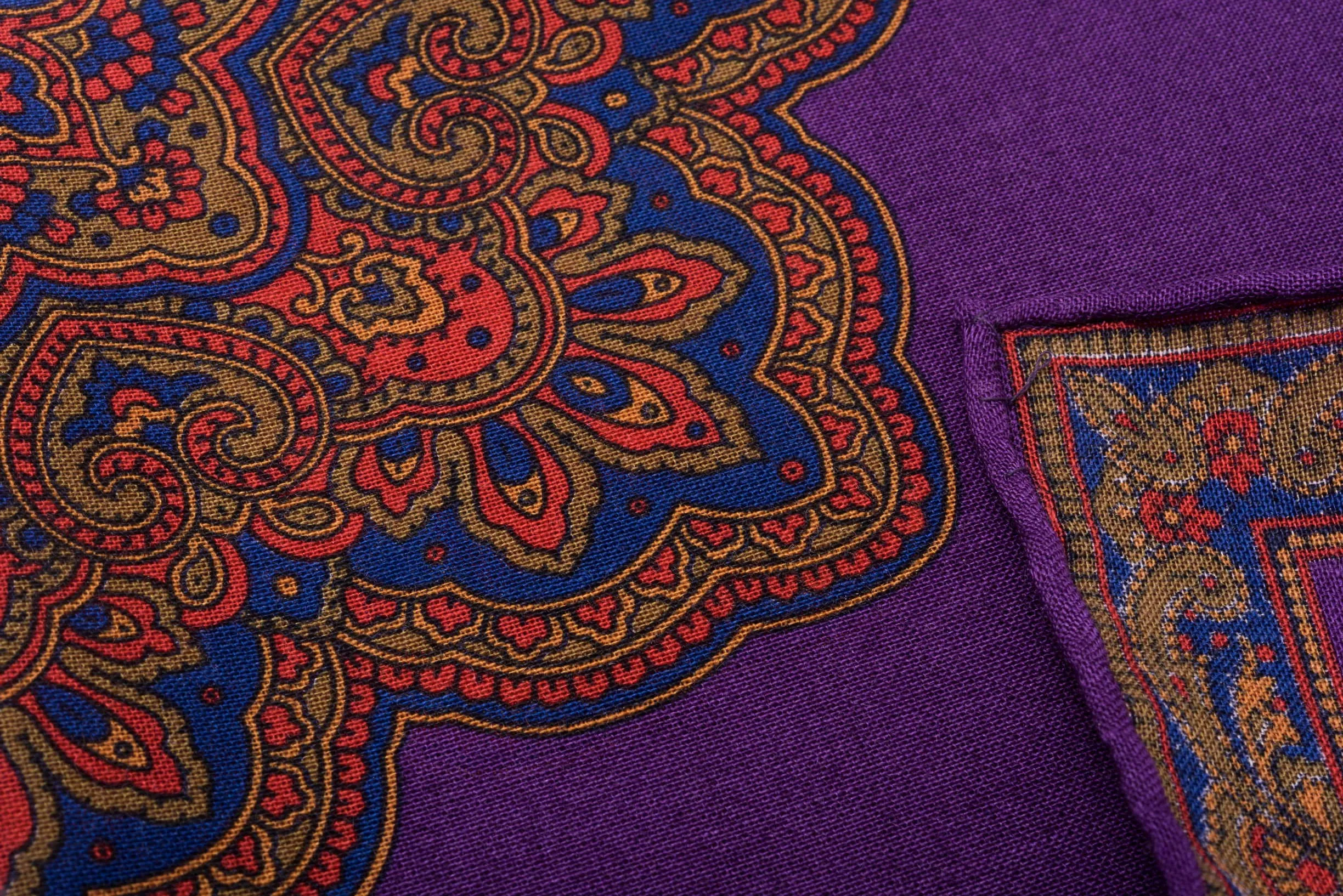 Purple & Orange Medallion Silk Wool Pocket Square