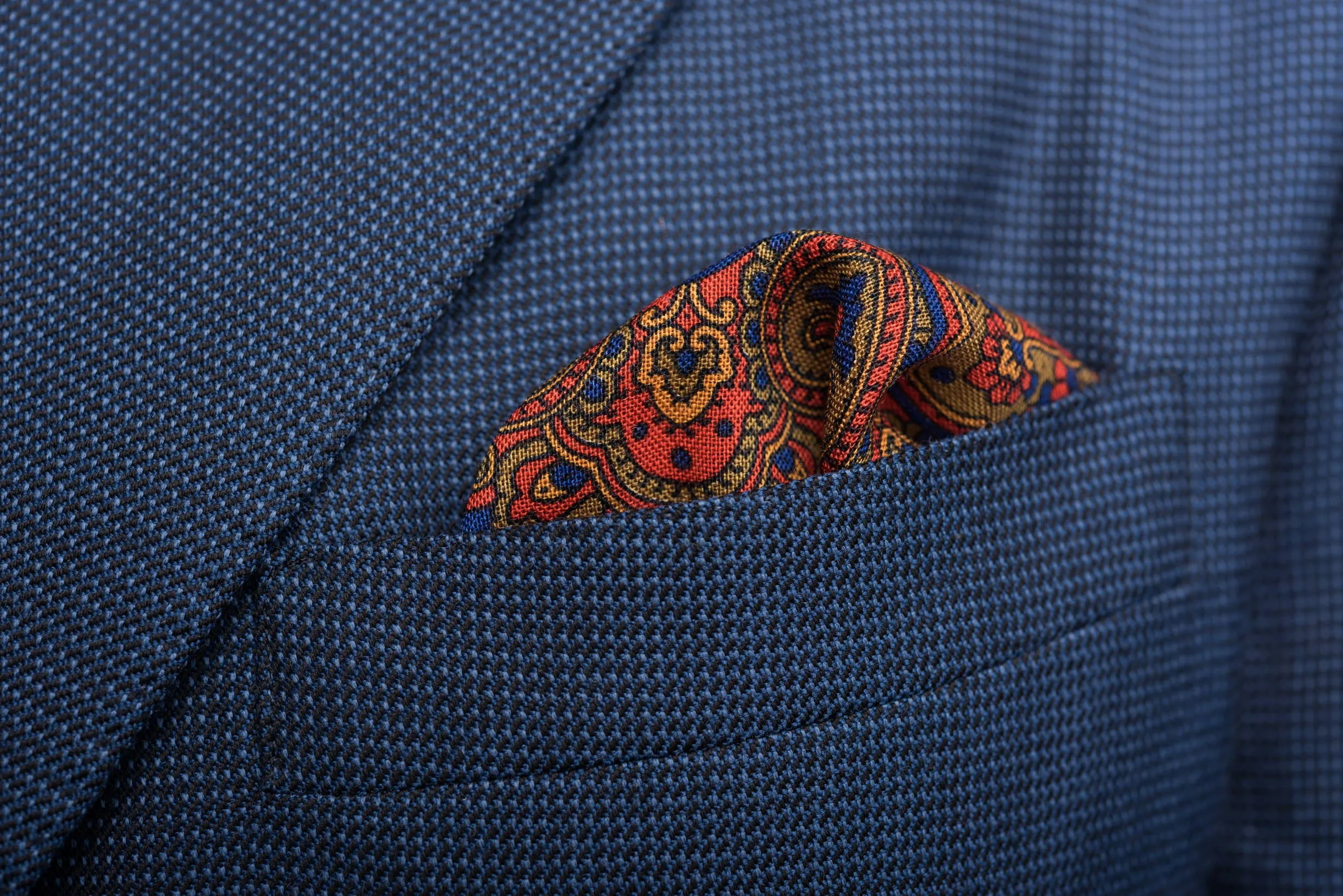 Purple & Orange Medallion Silk Wool Pocket Square