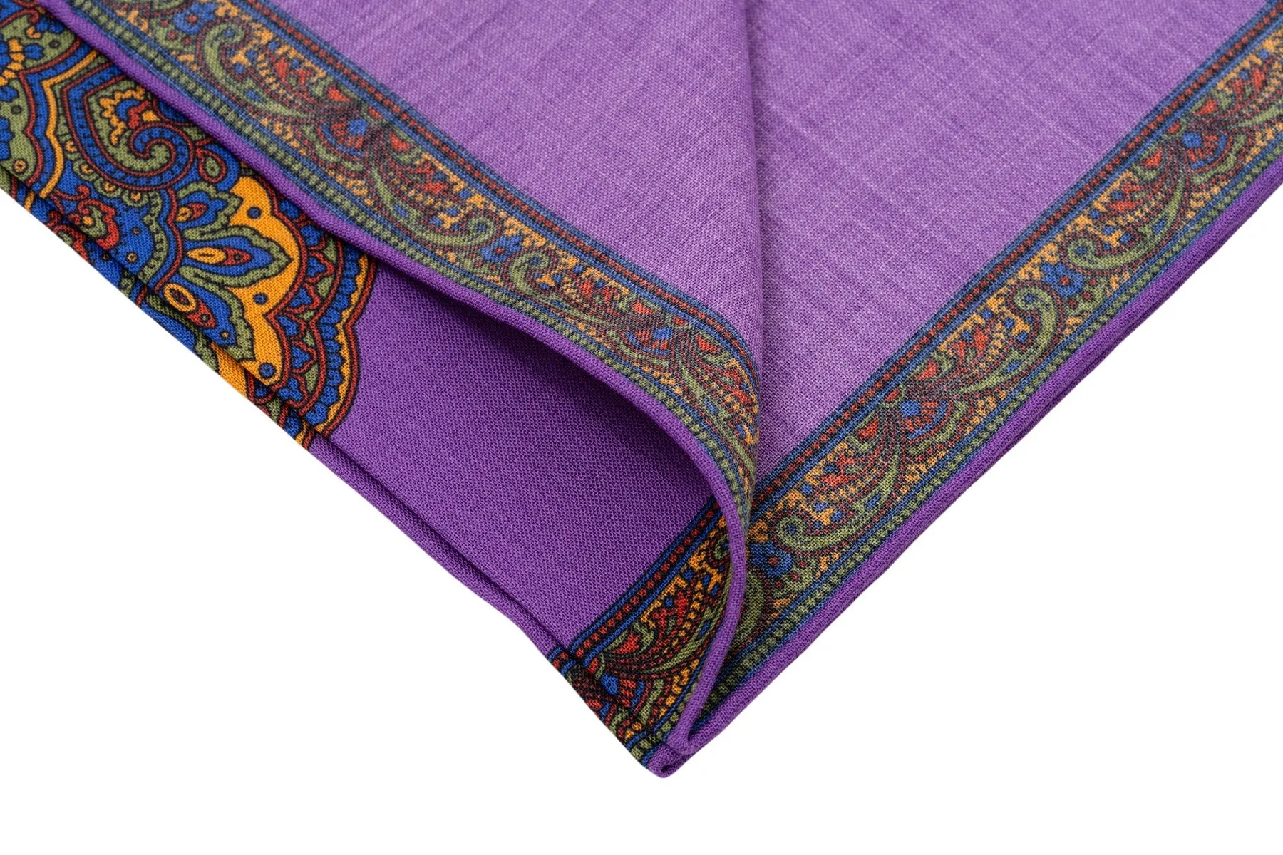 Purple & Yellow Medallion Silk-Wool Pocket Square