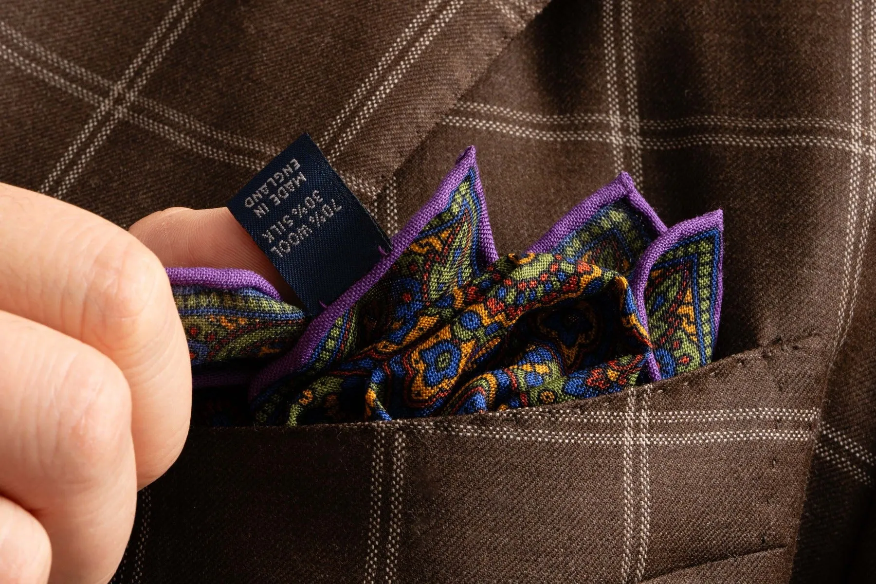 Purple & Yellow Medallion Silk-Wool Pocket Square