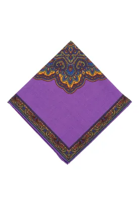 Purple & Yellow Medallion Silk-Wool Pocket Square