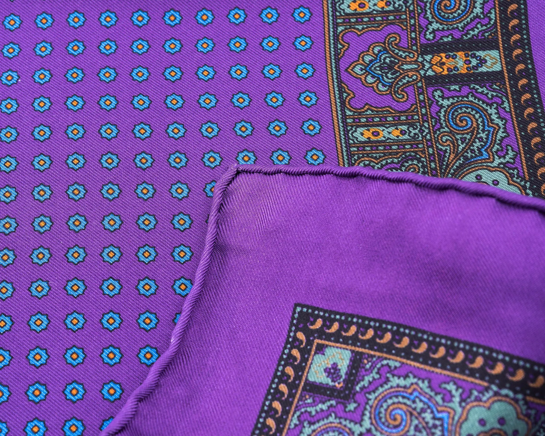 Purple Dotted Paisley Silk Pocket Square