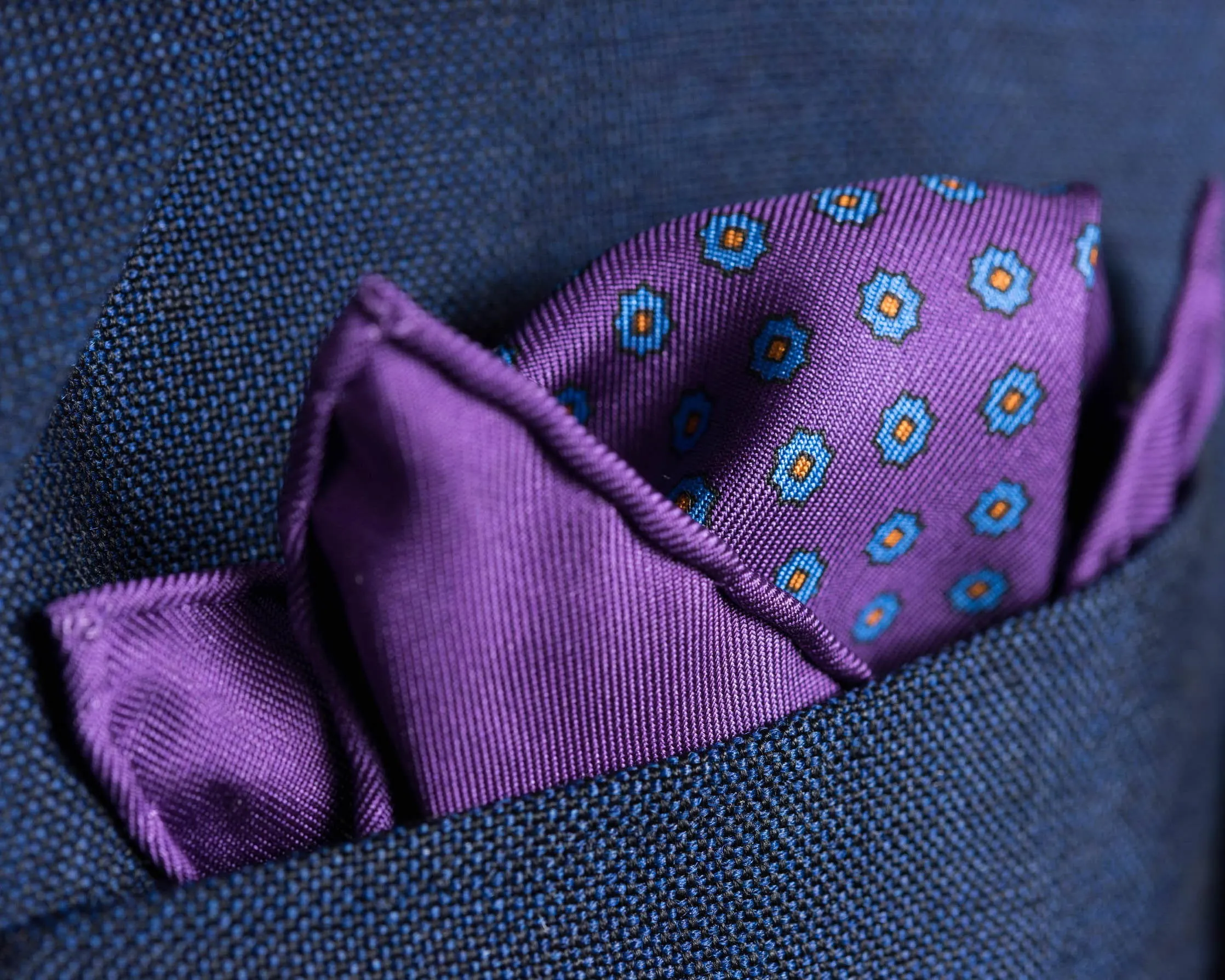 Purple Dotted Paisley Silk Pocket Square