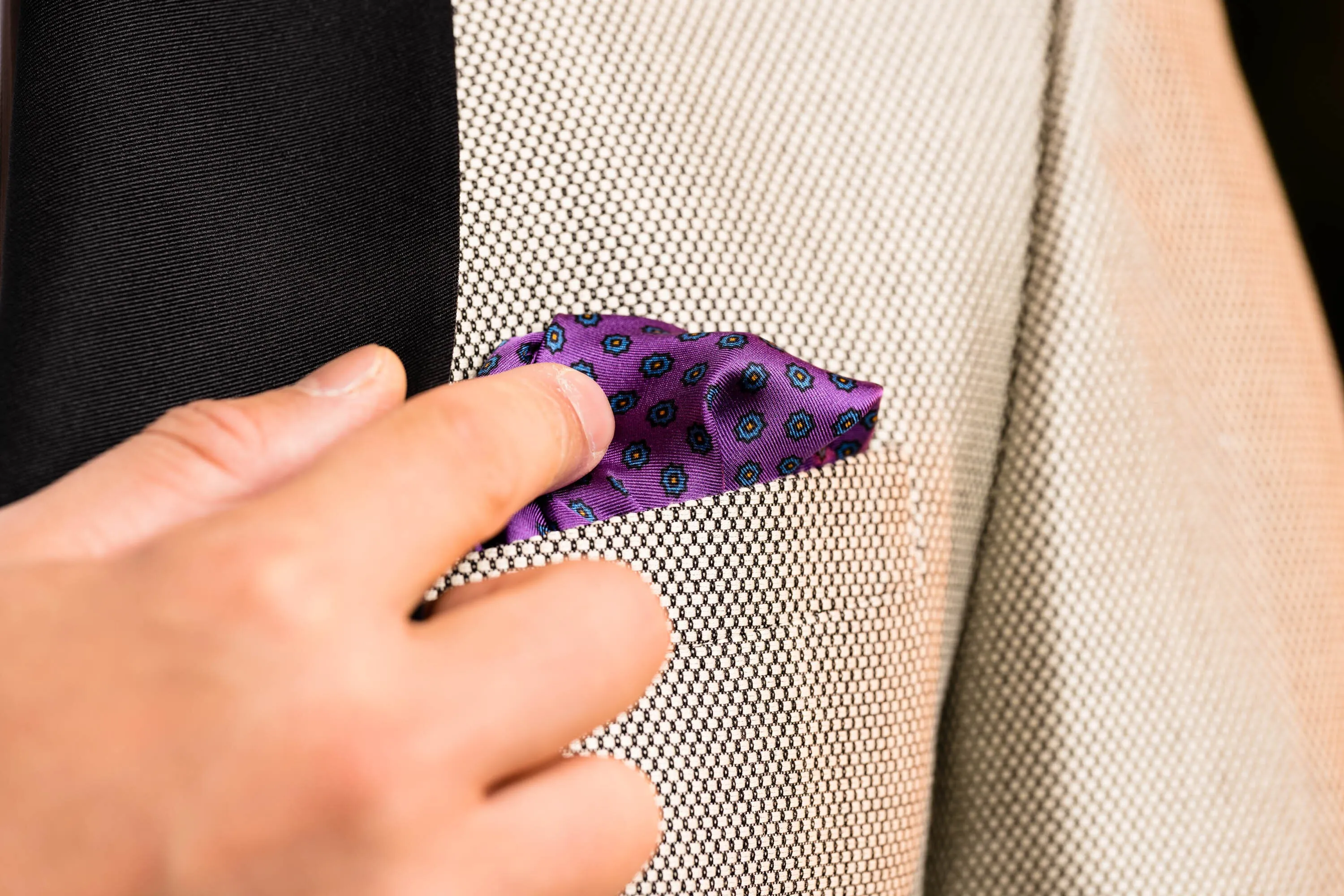 Purple Dotted Paisley Silk Pocket Square