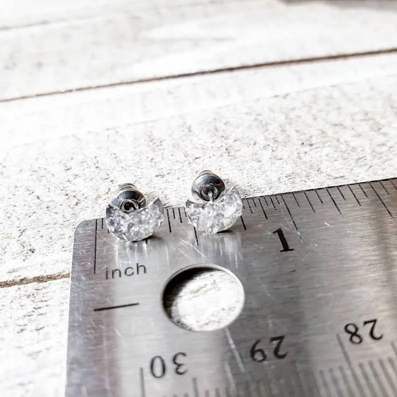 Quartz moon stud earrings