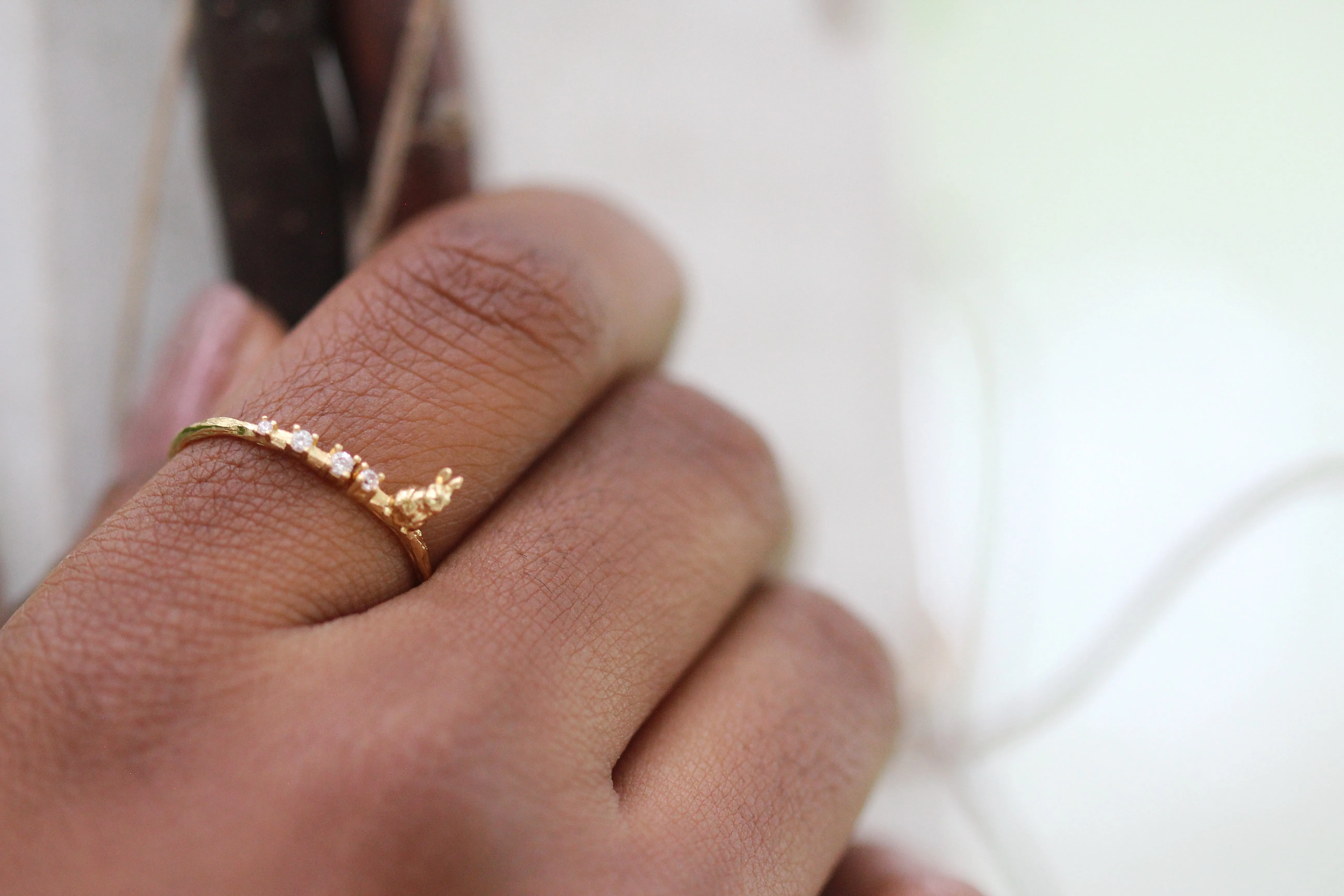 Rabbit Sitting on a Branch w/ Crystals Ring