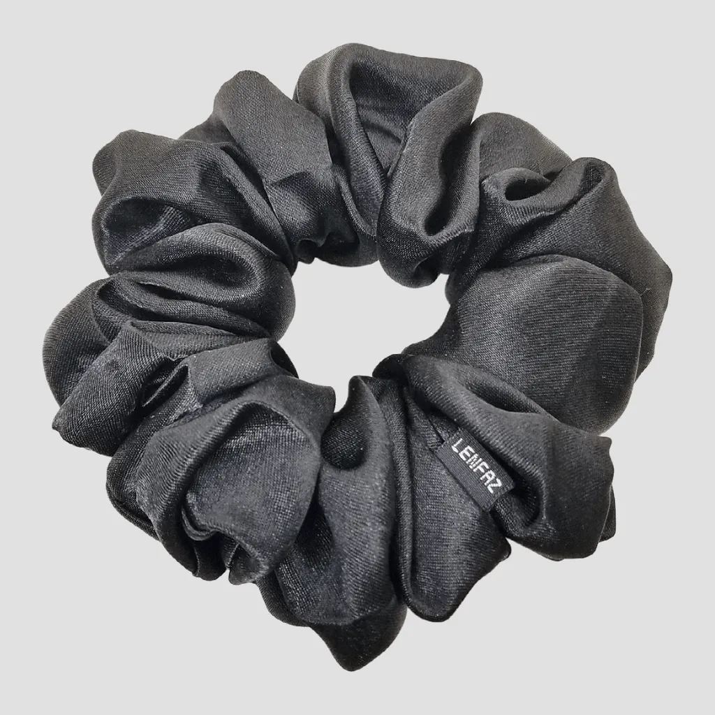 Radiant Black Oversized Satin Silk Scrunchie