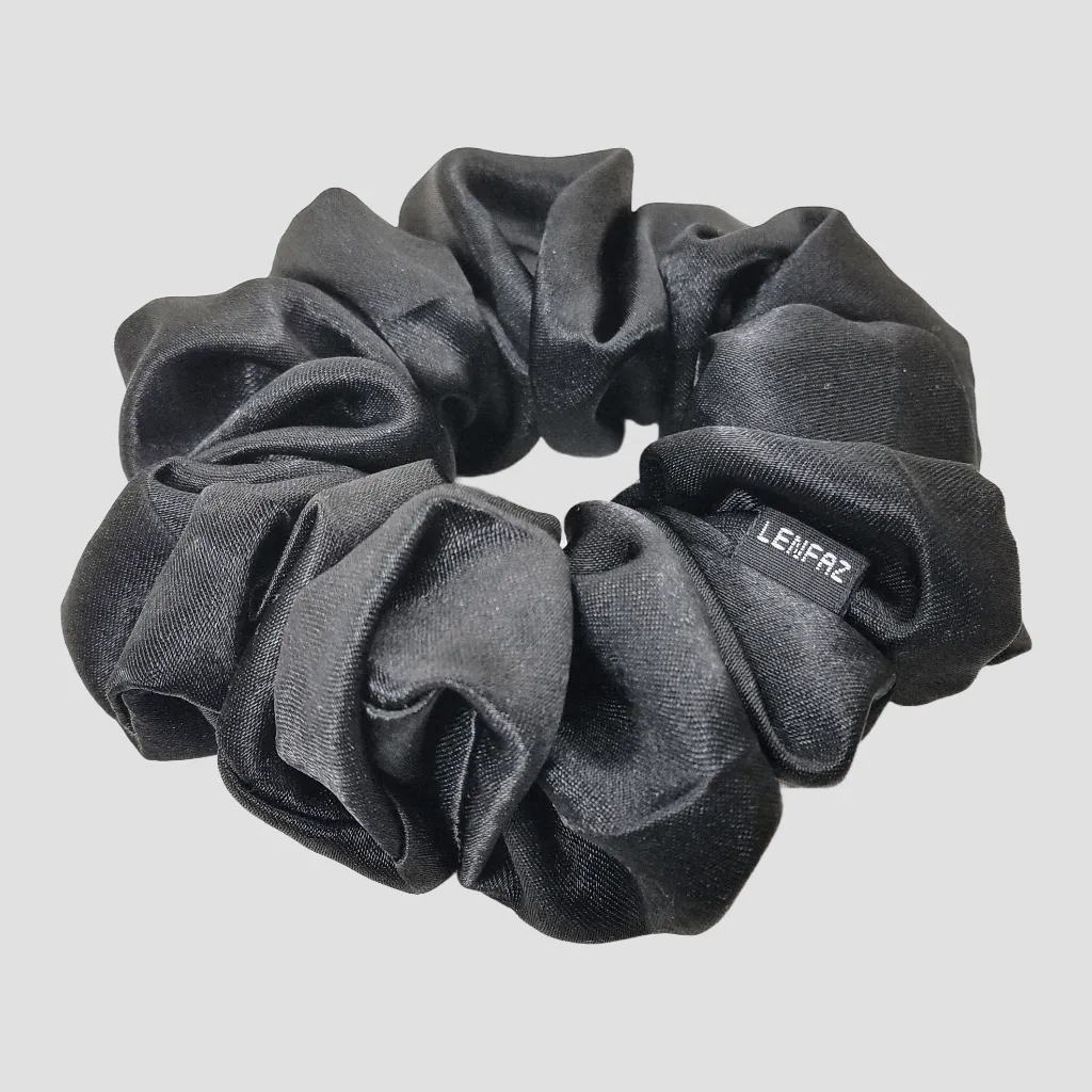 Radiant Black Oversized Satin Silk Scrunchie