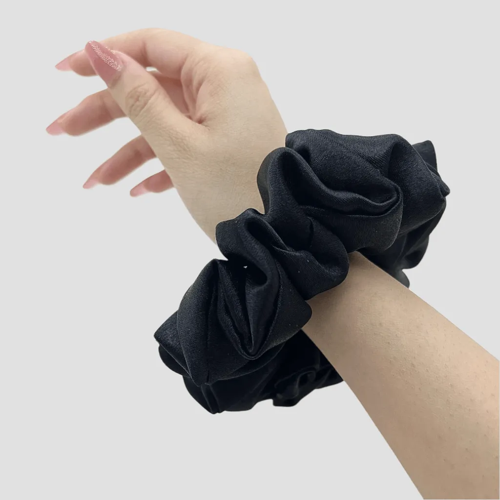 Radiant Black Oversized Satin Silk Scrunchie