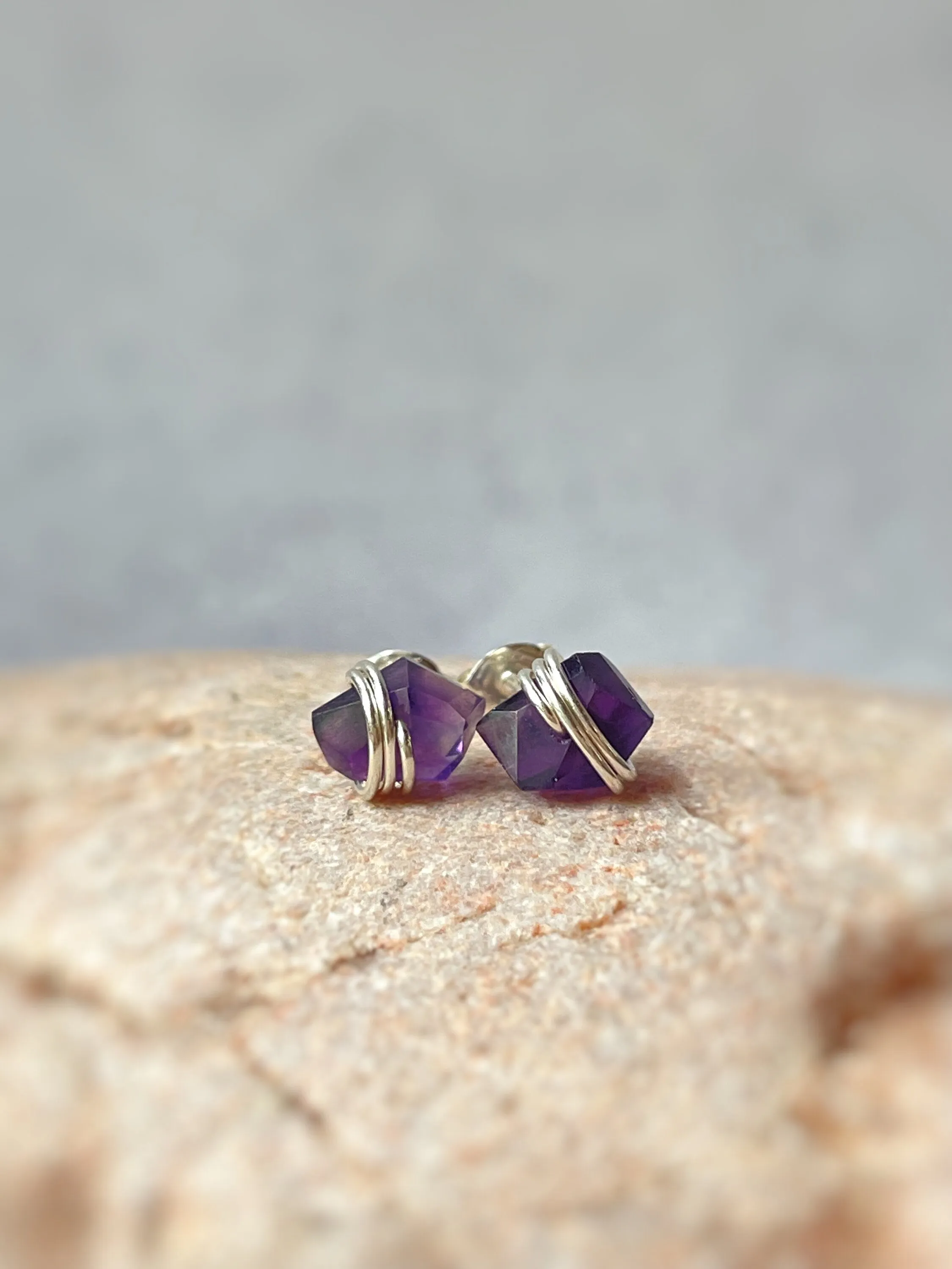 Raw Amethyst Stud Earrings purple gemstone earrings