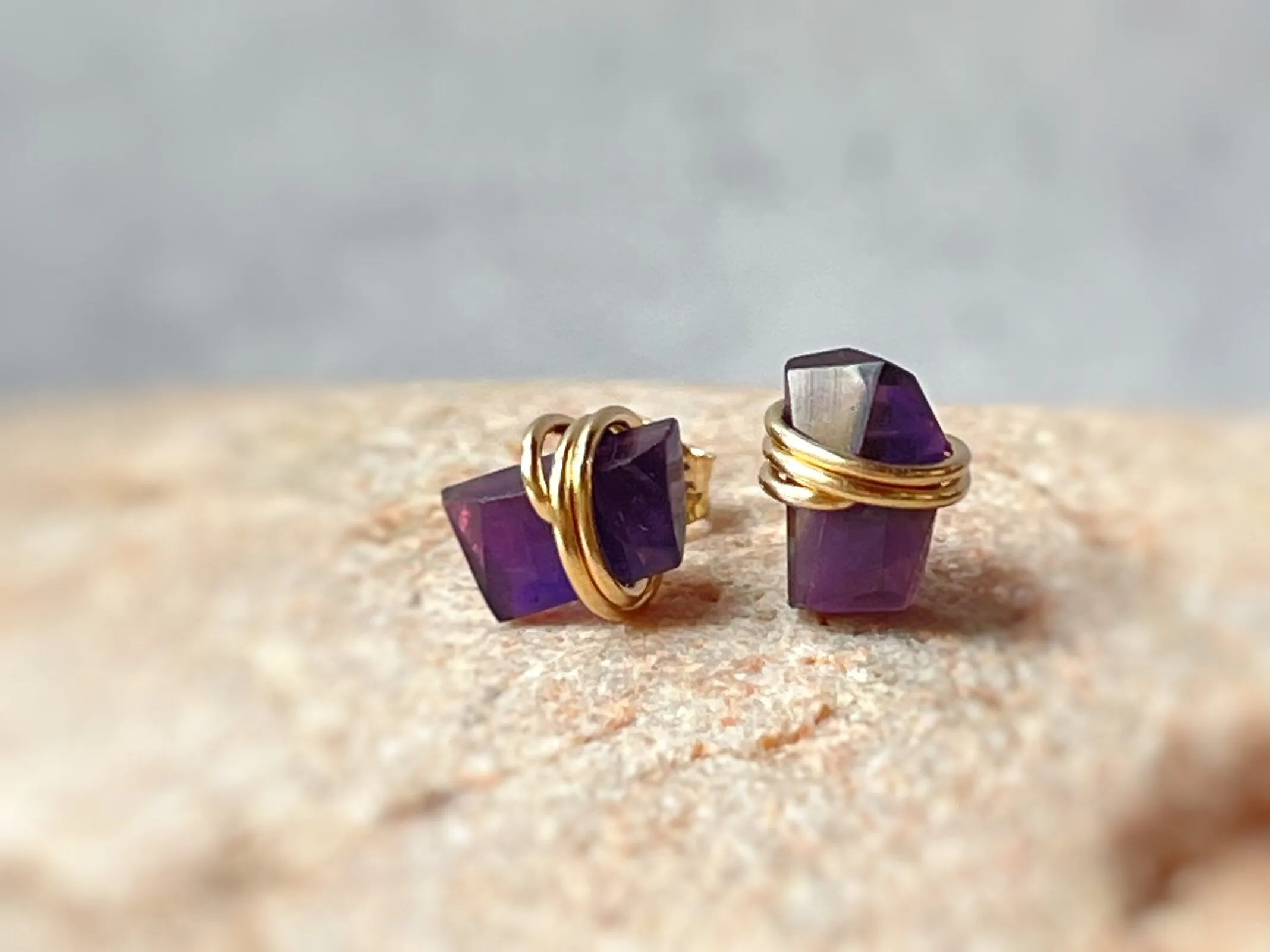 Raw Amethyst Stud Earrings purple gemstone earrings