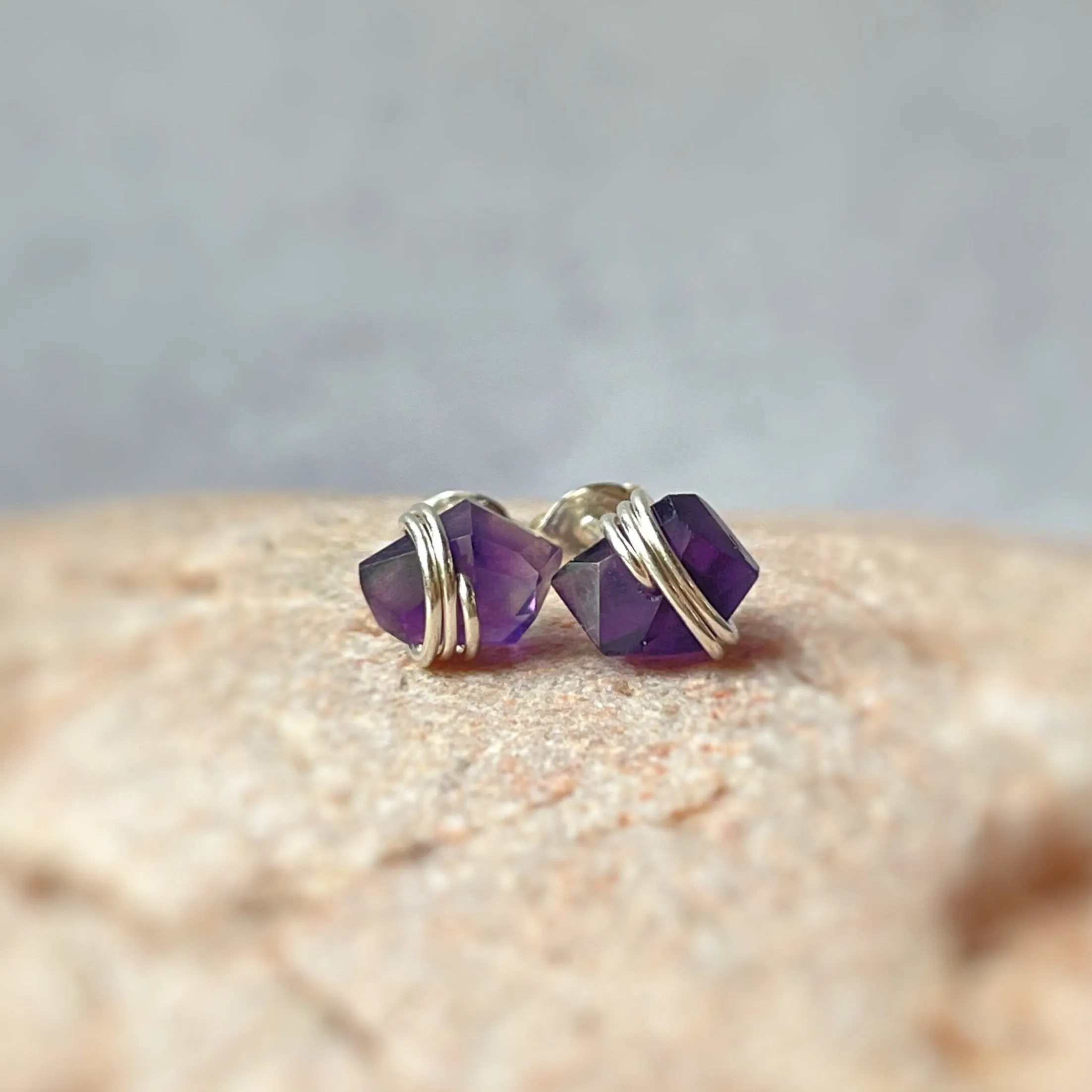 Raw Amethyst Stud Earrings purple gemstone earrings