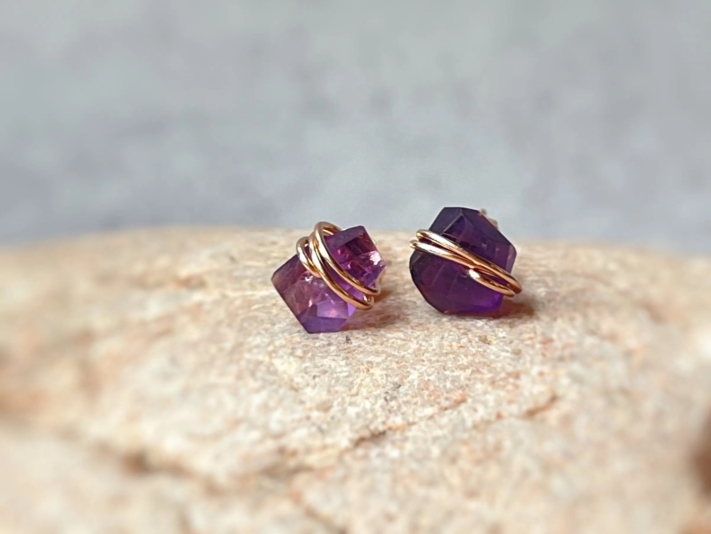 Raw Amethyst Stud Earrings purple gemstone earrings