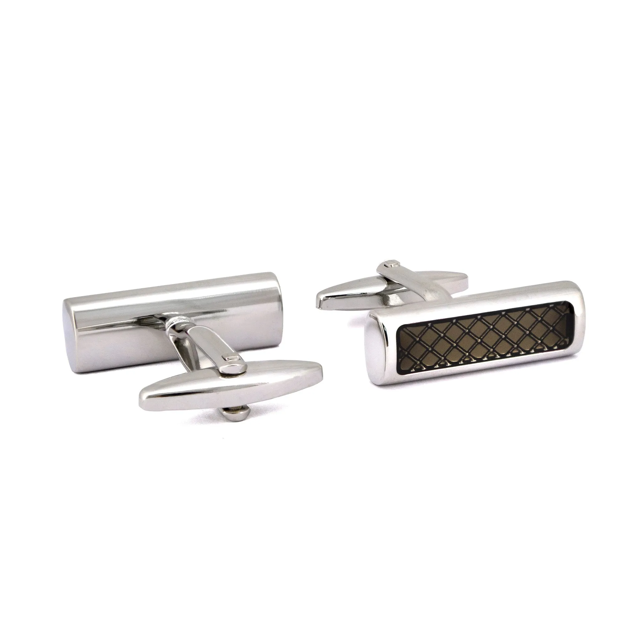 Rectangle Black Enamel Check Details Cufflinks (Online Exclusive)