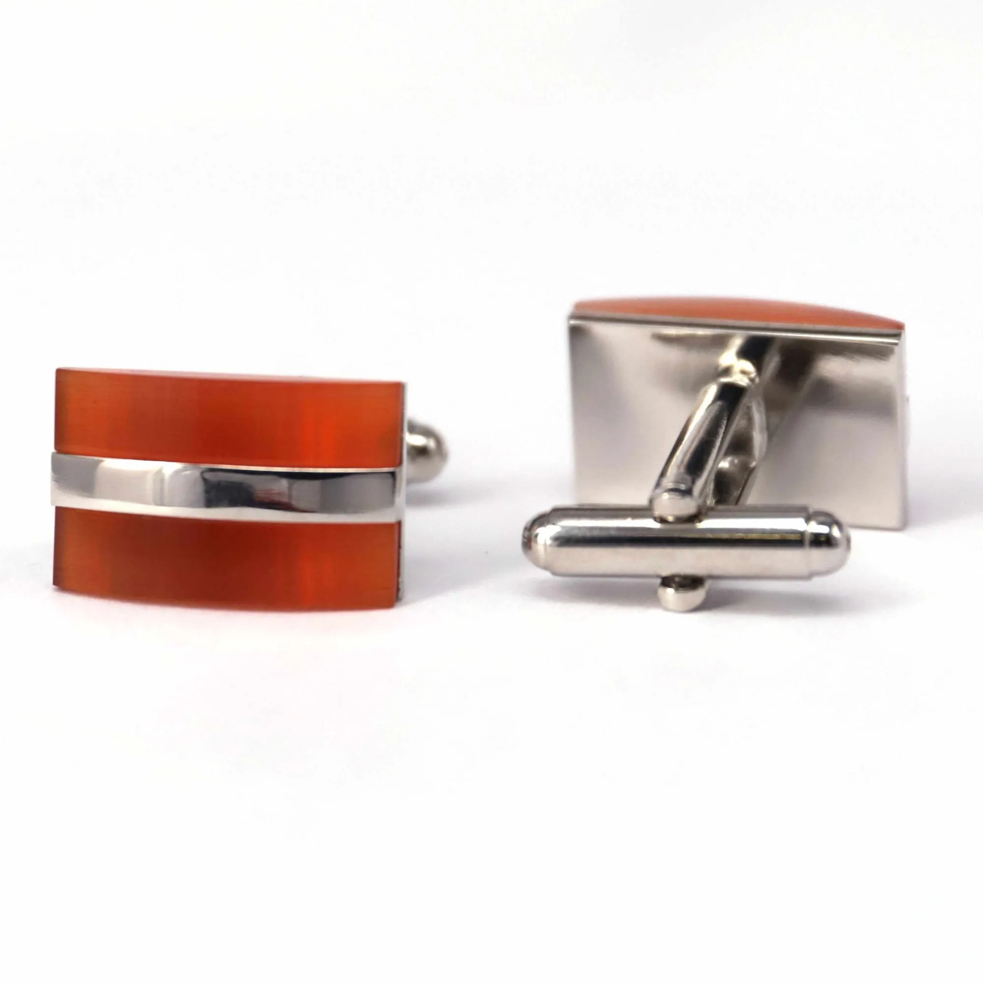 Rectangular Orange Fiber Glass Cufflinks with Silver Inserts (Online Exclusive)