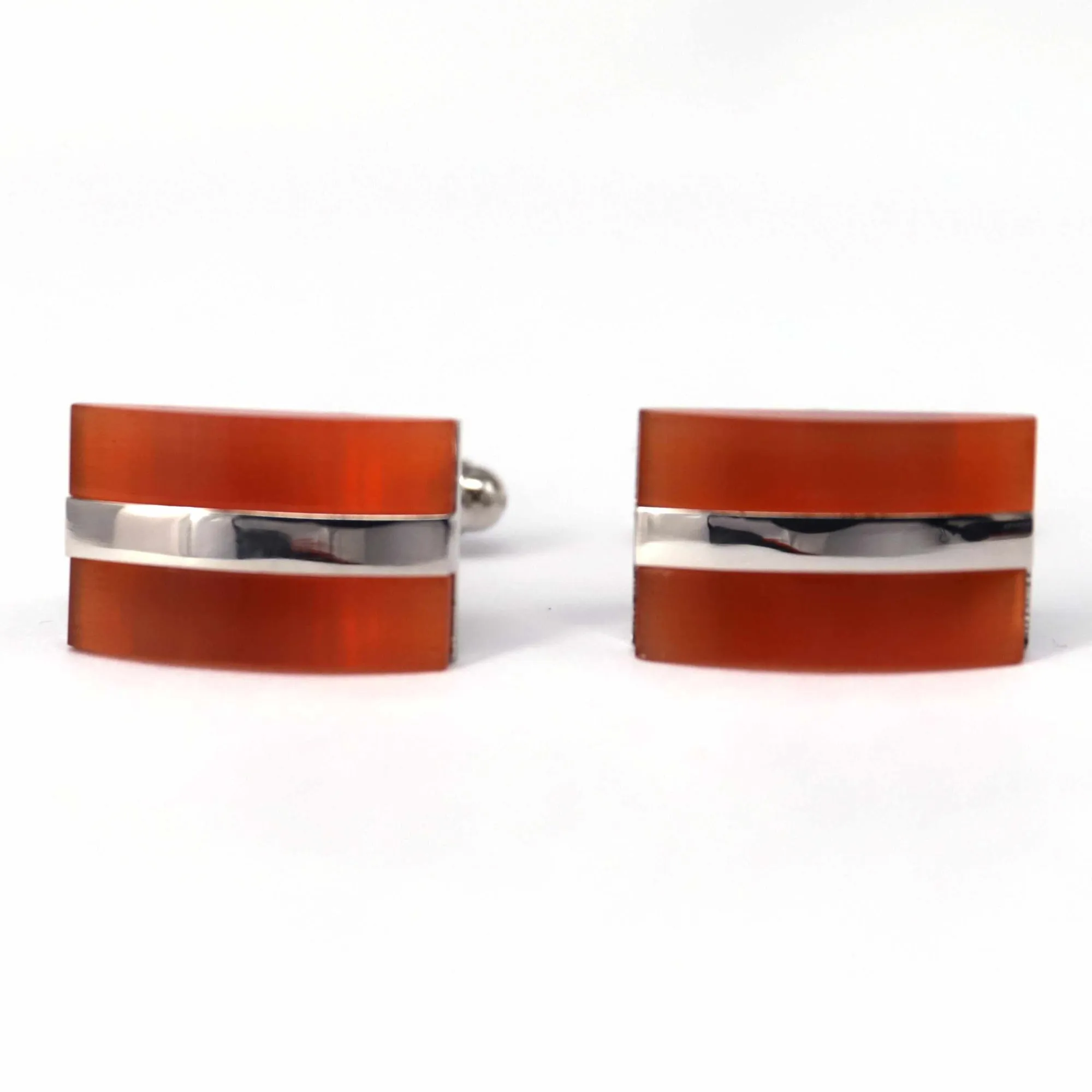 Rectangular Orange Fiber Glass Cufflinks with Silver Inserts (Online Exclusive)