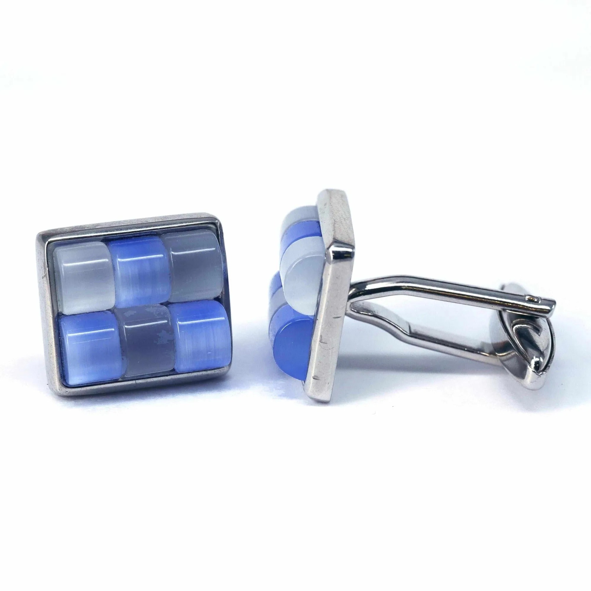 Rectangular White & Light Blue Fiber Glass Cufflinks (Online Exclusive)