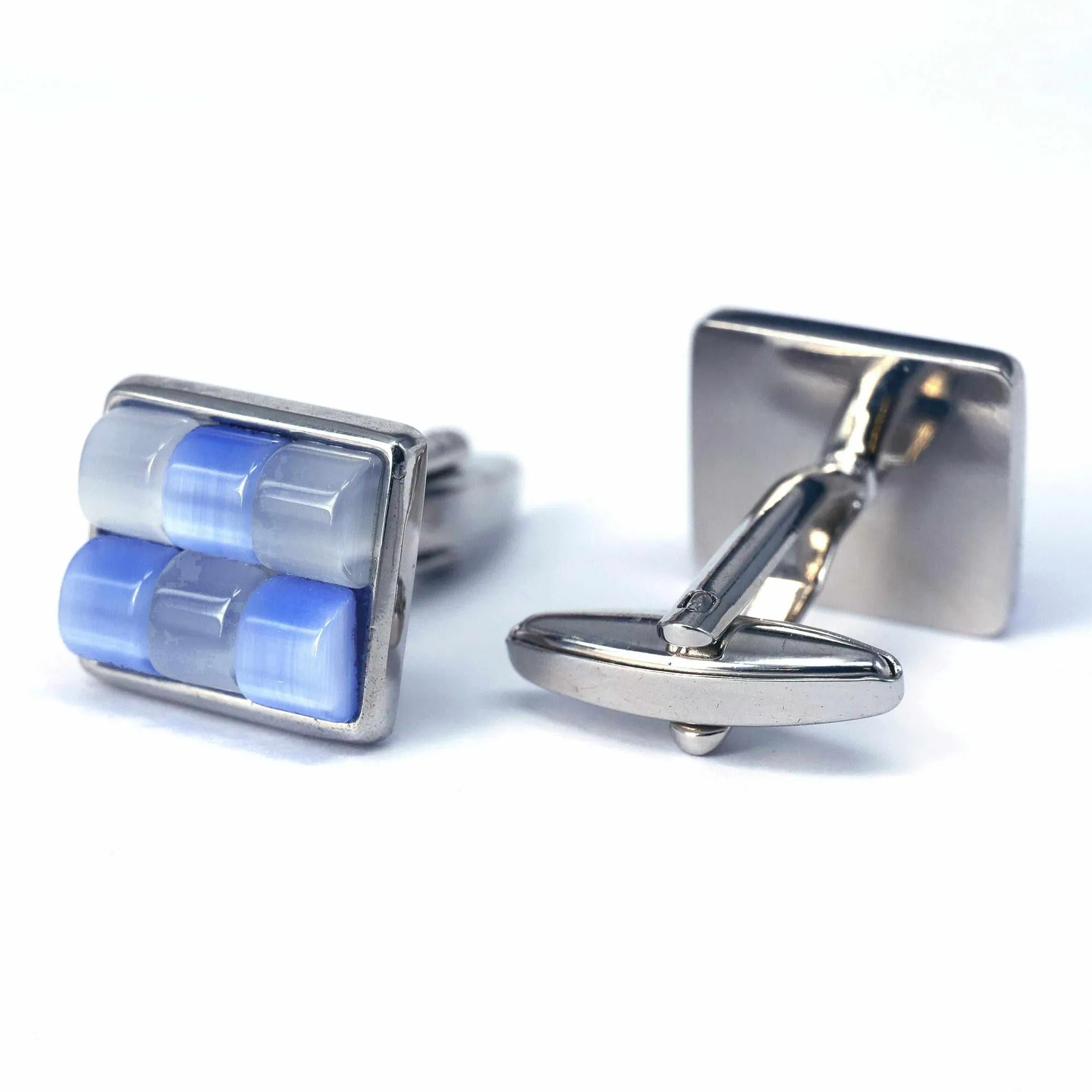 Rectangular White & Light Blue Fiber Glass Cufflinks (Online Exclusive)