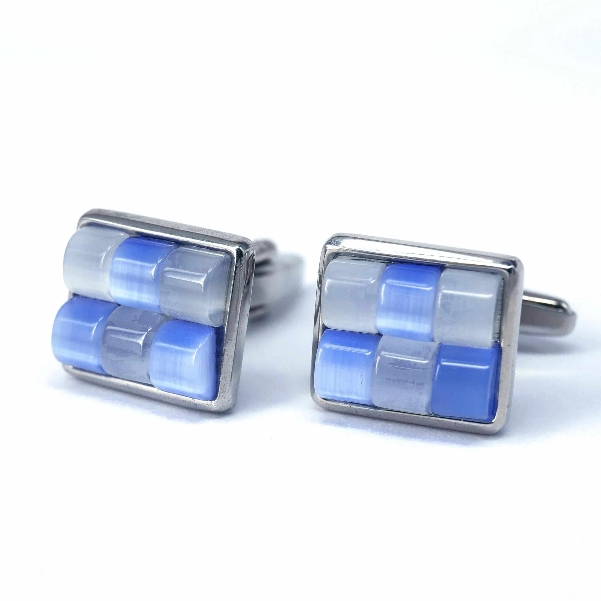 Rectangular White & Light Blue Fiber Glass Cufflinks (Online Exclusive)