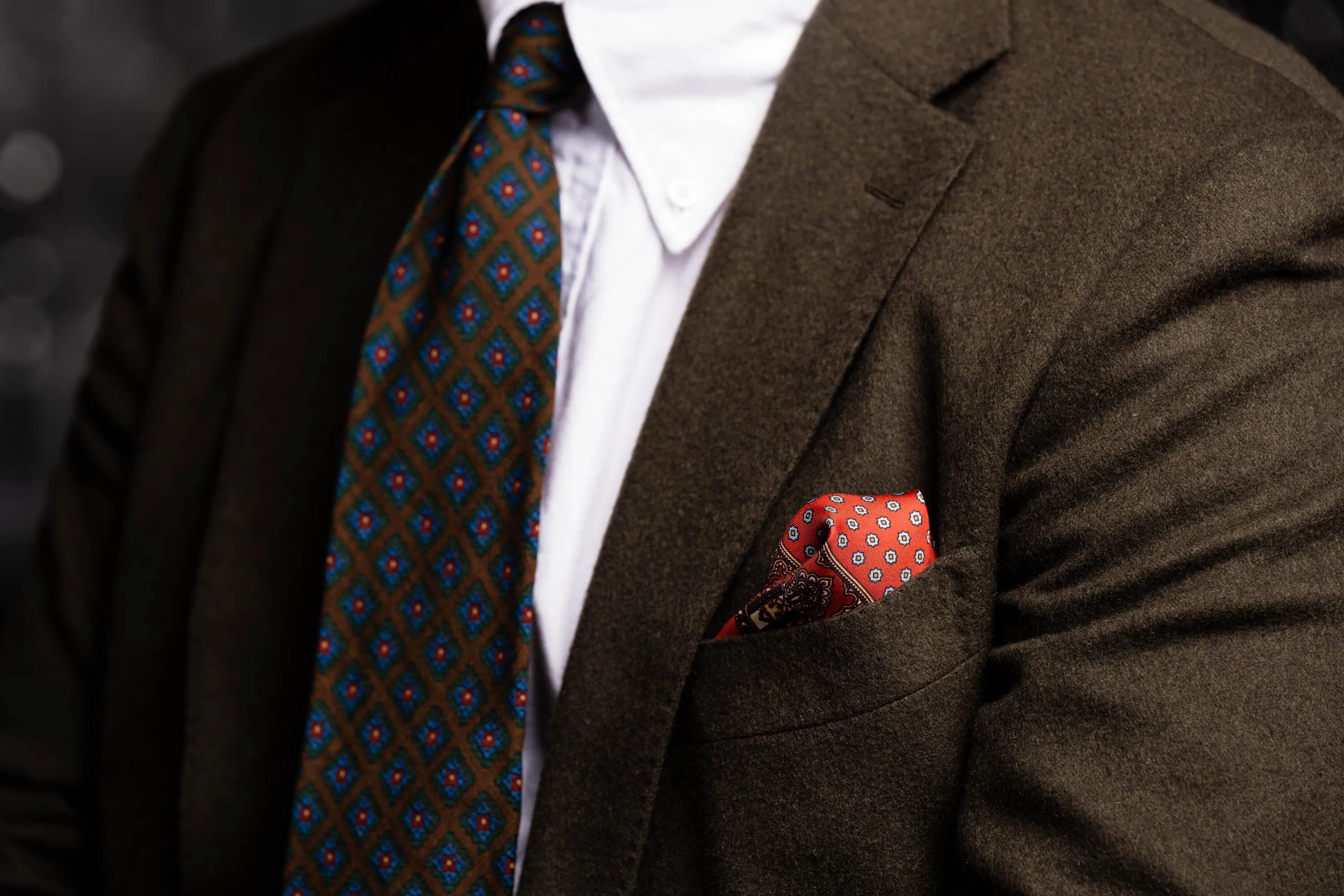 Red Dotted & Paisley Motif Silk Pocket Square