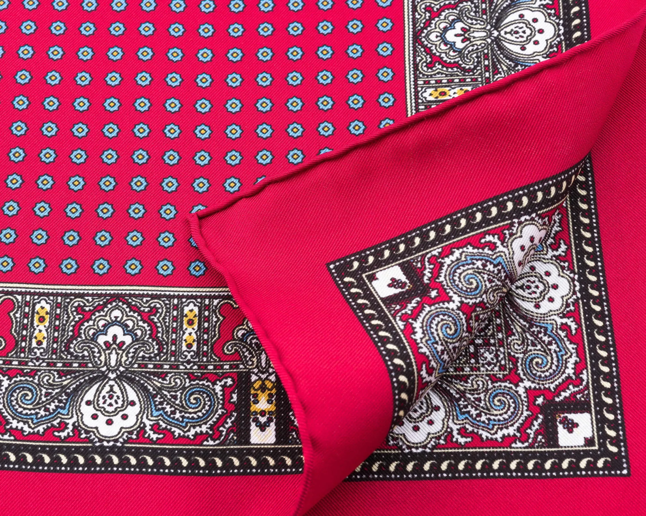 Red Dotted & Paisley Motif Silk Pocket Square